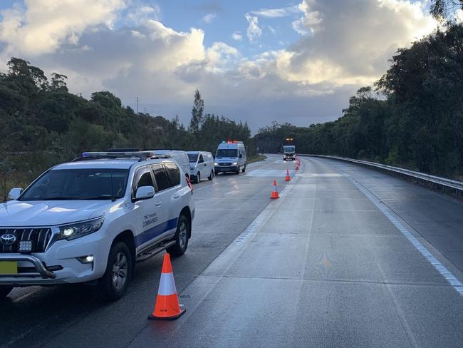 Traffic remains very heavy on the M1 south of the Pacific Highway and is queued back to the Hawkesbury River Bridge. Picture: Live Traffic NSW
