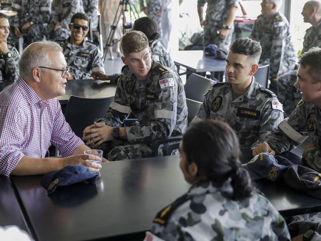 The PM visits the Australian Navy base HMAS Cairns. Picture: NCA NewsWire/Sean Davey