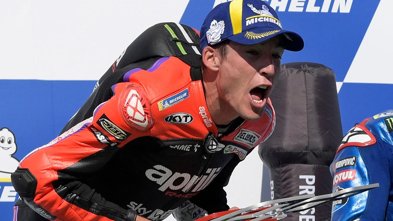 Espargaro took great delight in winning his first MotoGP race. (Photo by Juan MABROMATA / AFP)
