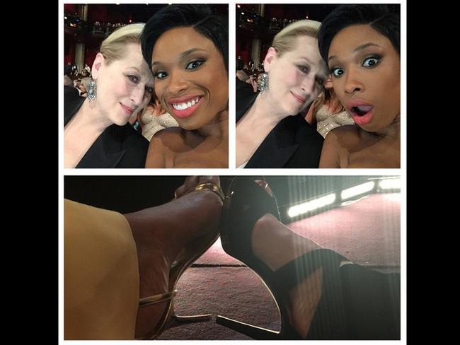 Jennifer Hudson at the Oscars 2015 via Instagram, “She’s just as sweet as she is gifted ! Non other than Meryl Streep! Us clicking our Oscar heels wooooooowwwwwww ! What a night !”