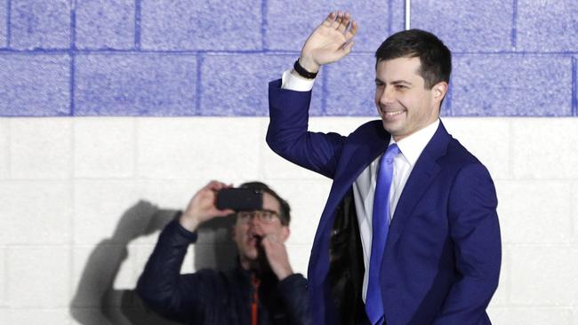 Pete Buttigieg, an aspiring moderate, thinks he won. But he didn’t get to make even a provisional victory statement until well after midnight. Picture: AFP