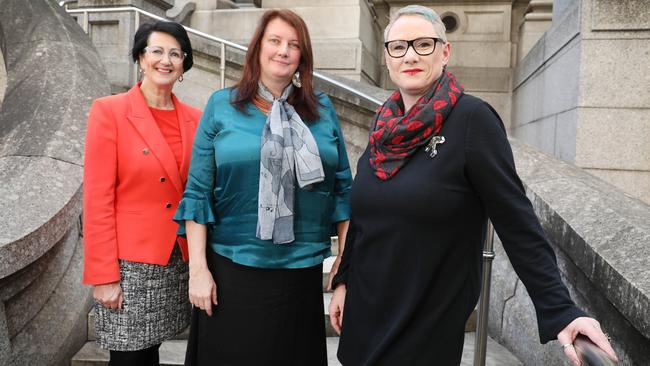 Attorney-General Vickie Chapman, Greens MLC Tammy Franks and Manager of the Sex Industry Network Sharon Jennings at Parliament House. Ms Franks was the mover of the Upper House legislation. Picture: AAP / Dean Martin