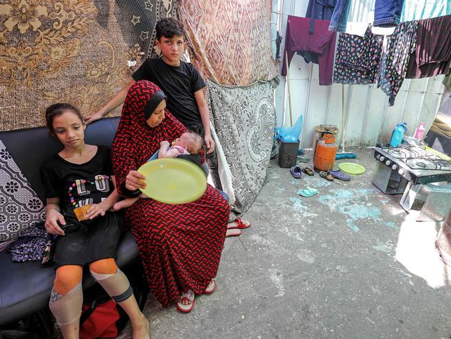 Displaced families take shelter at Al-Shifa hospital in Gaza City. Picture: AFP