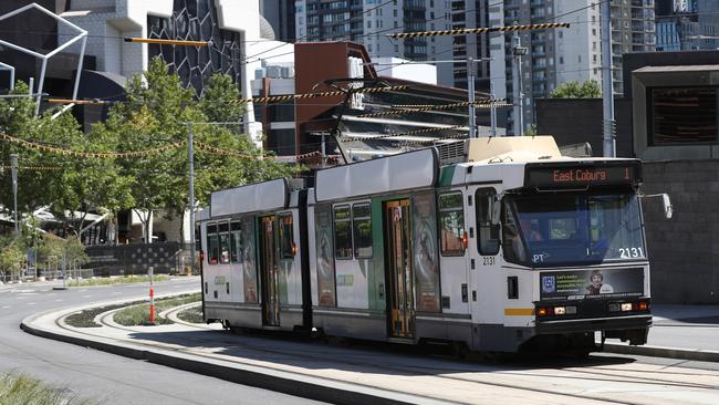 Concrete barriers on Southbank Blvd to separate cars and trams. Picture: David Crosling