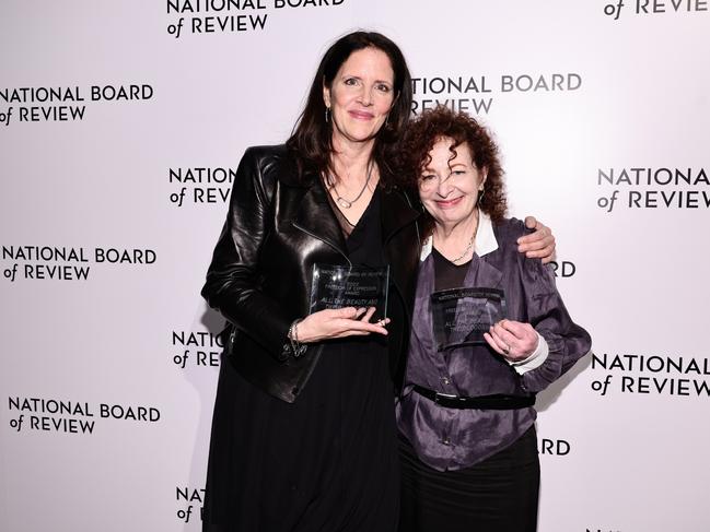 Documentary filmmaker Laura Poitras and artist-activist Nan Goldin in New York last month. Picture: Jamie McCarthy/Getty Images