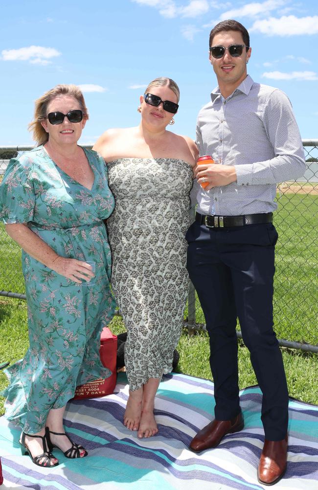 MELBOURNE, AUSTRALIA – DECEMBER 8 2024 Karen, Steph and Christian attend the Werribee Cup in Werribee on December 8th, 2024. Picture: Brendan Beckett