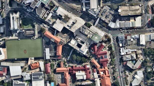 Aerial view of the Mater Hospital site in South Brisbane.