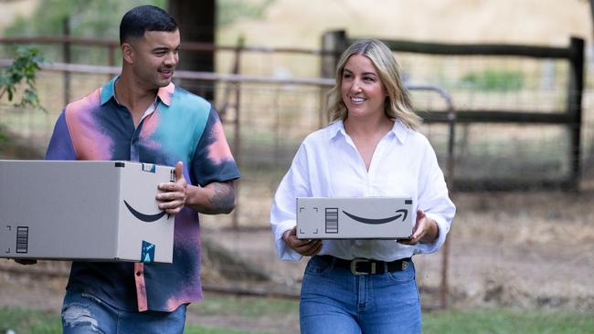 The Sebastians with Christmas gifts from Amazon Australia. Picture: Amazon Australia