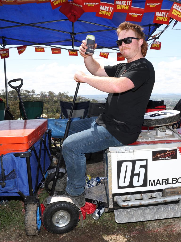 James Bannon rides an Esky into camp.Picture: NewsWire / Damian Shaw