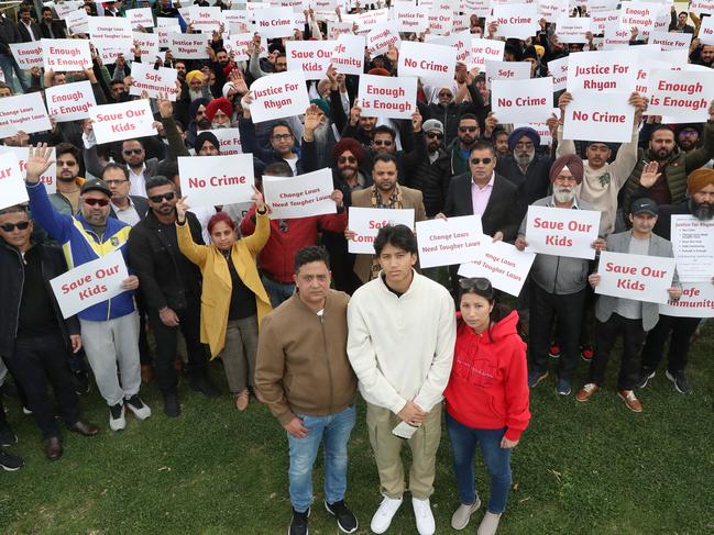 Hundreds of people at a Tarneit rally last year to demand tougher action on youth crime Picture: David Crosling