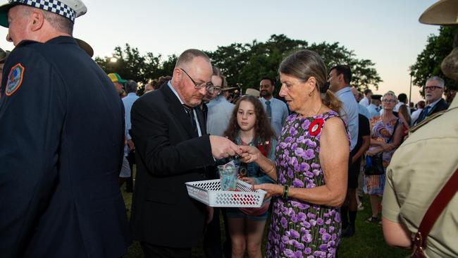 Territorians gather in Darwin City to reflect on Anzac Day. Picture: Pema Tamang Pakhrin