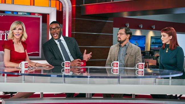Cate Blanchett, Tyler Perry, Leonardo DiCaprio and Jennifer Lawrence in Don’t Look Up. Picture: Niko Tavernise/Netflix