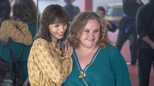 Tilda Cobham-Hervey with co-star Danielle Macdonald, who plays Lillian Roxon.