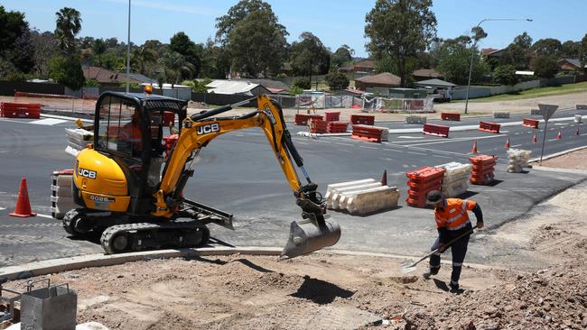 Construction where Gregory Hills Drive will join Eagle Vale Drive.