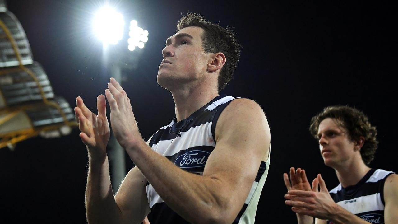 Jeremy Cameron leaves the field after the Gold Coast win. Picture: Albert Perez/AFL Photos/via Getty Images