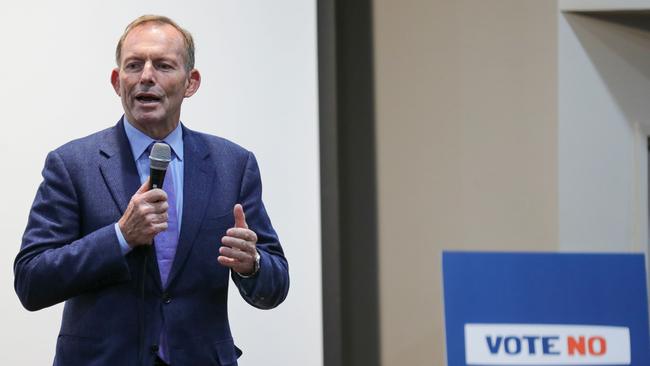 Tony Abbott at his 'Vote No Hunter Region' event earlier this month. Picture: Roni Bintang/Getty Images