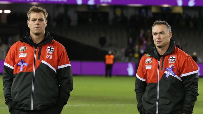 St Kilda assistant Danny Sexton with coach Alan Richardson. Pic: Michael Klein