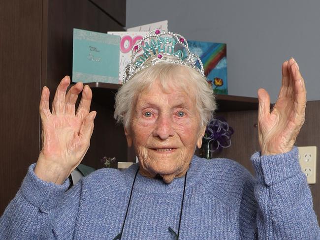 Christina Beekhof with her son Bob. Christina turned 100 on Friday. Picture: Alan Barber