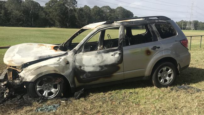 The burnt out Subaru. Picture: NSW Police