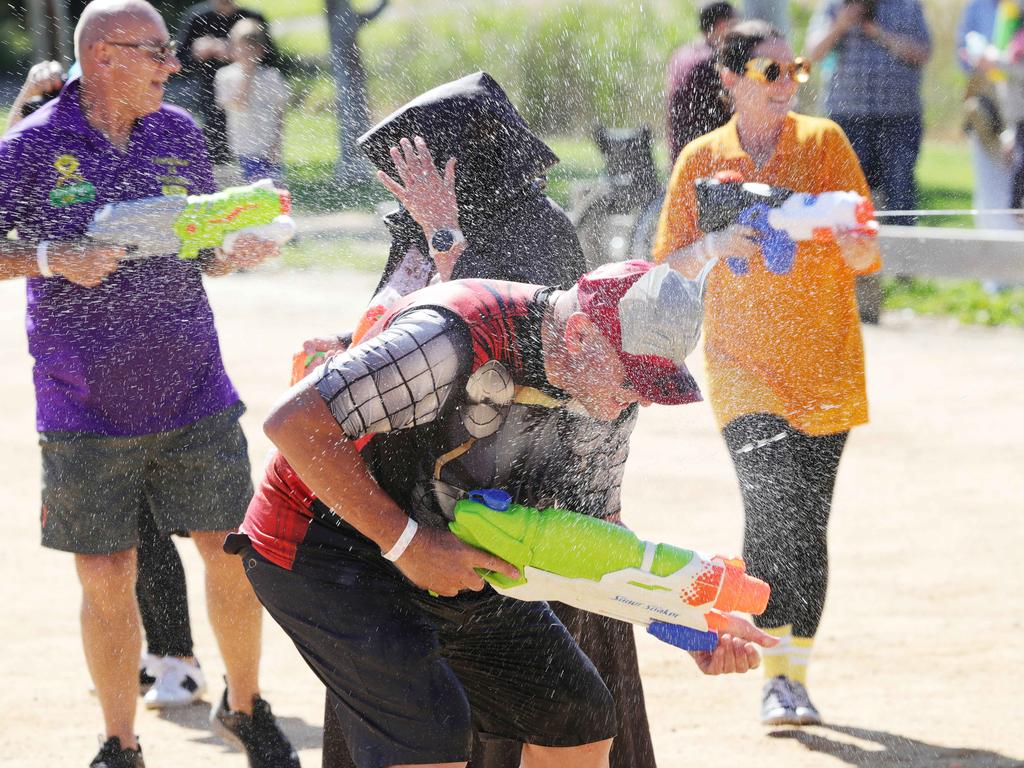 Water pistol fun to finish the event. Picture: Mark Wilson