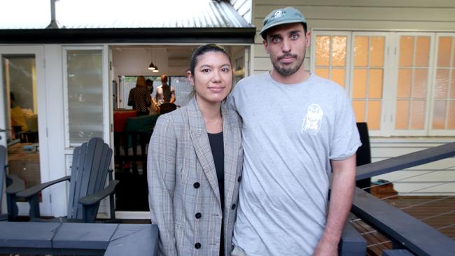 Jessica and Ryan Anderson, at the inspection of a rental property in New Farm, fear they could become forever renters. Photo: Steve Pohlner.