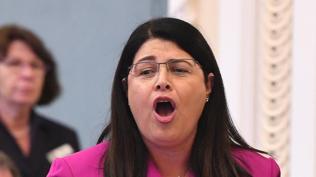 Queensland Minister for Employment and Industrial Relations Grace Grace is seen during question time in the Queensland Parliament in Brisbane, Tuesday, October 30, 2018. (AAP Image/Dave Hunt) NO ARCHIVING,