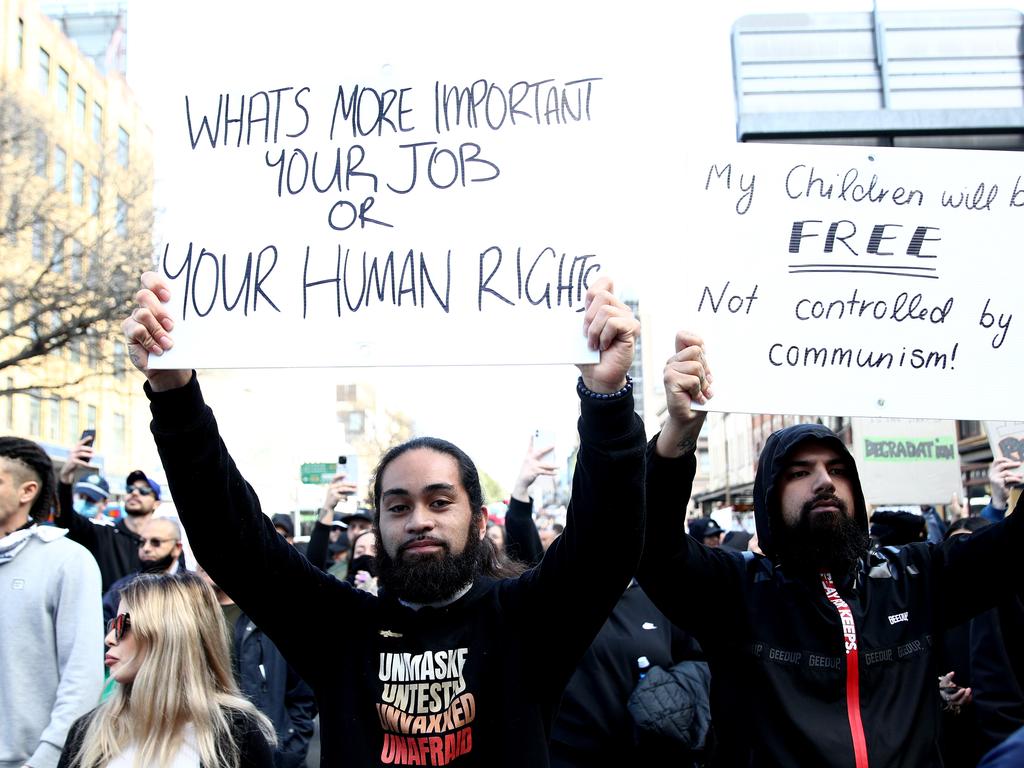 Protesters march down George St in Sydney on Saturday. Picture: Don Arnold/Getty Images