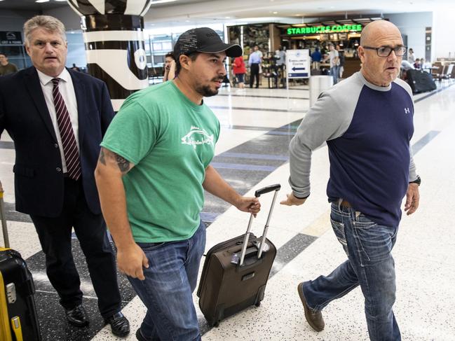 Australian Consul General to Houston, Peter McGauran (left) was with Michael Estorffe as he arrived in Houston. Picture: Scott Dalton