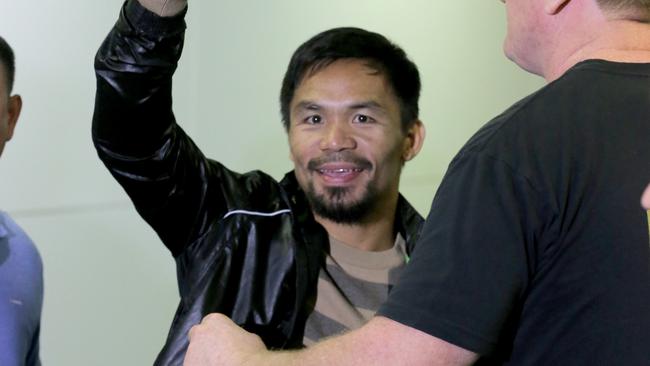 Filipino boxing legend Manny Pacquiao lands in Brisbane. Picture: Mark Cranitch.