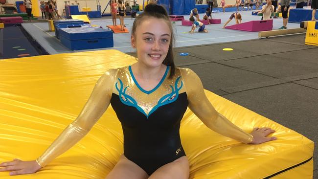 Maddy Thompson from Wavell Heights is a Clayfield College student kicking goals with Delta Gymnastics