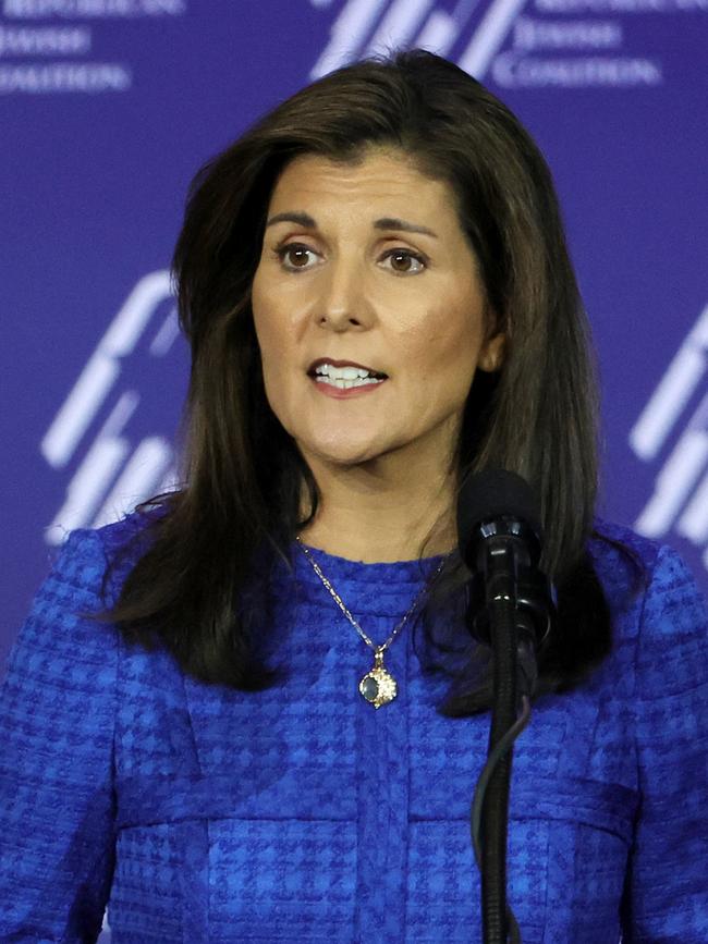 Former US ambassador to the UN Nikki Haley at the Republican Jewish Coalition's Annual Leadership Summit in Las Vegas. Picture: Getty Images