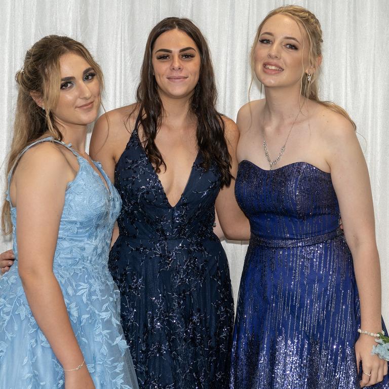 Montanah Gauci, Paige Briggs and Kamryn Clark at Sarina State High School Year 12 Formal Wednesday 16 November 2022. Picture: Michaela Harlow