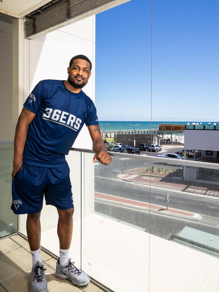 At home with Adelaide 36ers’ player Ramone Moore at his beachside apartment. Picture:  Nick Clayton.