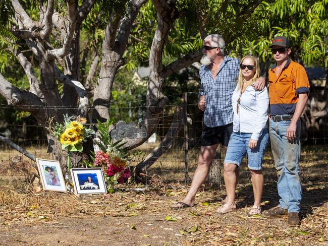 Jack Allan Taylor’s family Boondi, Ewin and Liz Taylor return to the memorial site six weeks later. Picture: Floss Adams.