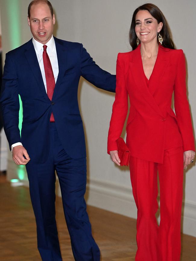 Prince William with Princess Catherine, who has ramped up the sartorial stakes. Picture: Eddie Mulholland/Pool/AFP