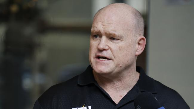 ETU NSW/ACT Secretary Allen Hicks outside the Fair Work Commission on William Street in Sydney on Monday. Picture: Richard Dobson