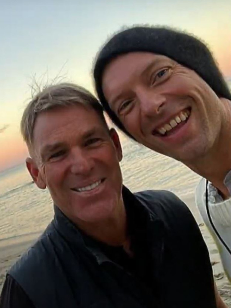 Chris Martin and Shane Warne. Picture: YouTube