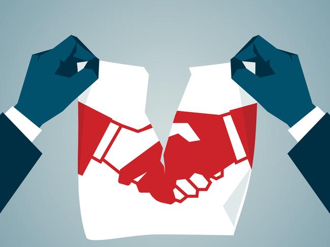 Deal torn up illustration with two hands and ripped paper