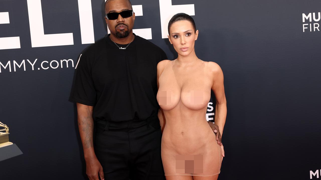 Kanye, Bianca and her Grammys “dress.” Picture: Matt Winkelmeyer/Getty