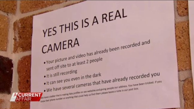 Warning ... Robyn Night has put up signs warning people away. Picture: A Current Affair/Nine