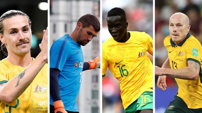 Socceroos players and FIFA 2022 World Cup squad members Jackson Irvine, Mat Ryan, Garang Kuol and Aaron Mooy. Photo: supplied.