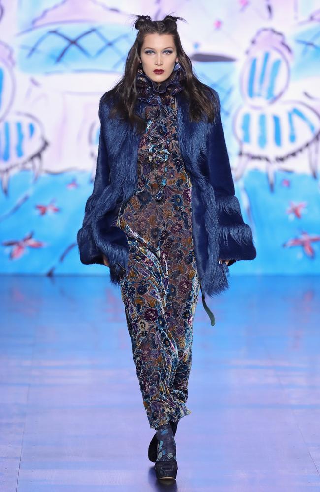 Bella Hadid walks the runway for the Anna Sui collection during New York Fashion Week: The Shows at Gallery 1, Skylight Clarkson Sq on February 15, 2017 in New York City. Picture: Getty