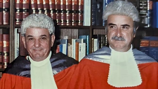 Justice Brian F Martin and Justice John Nader at the swearing-in of Justice Brian Martin on October 12, 1987. Picture: Supplied