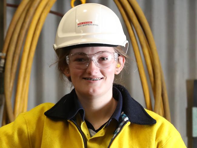 25.8.2020.*Pic is for Hibernation liftout this Thursday. **Pic is of Isabella Veritay-Richards, a boilermaker apprentice, "on the job" at the naval shipyards. Story is encouraging young people to pursue trade careers during National Skills Week. Isabella is training to be a shipbuilding tradesperson on 24th August 2020. Pic Tait Schmaal.