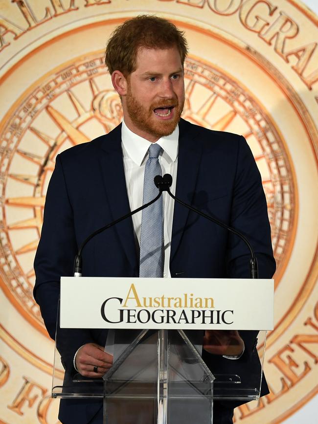 Harry gave a speech at the Australian Geographic Society Awards in Sydney.