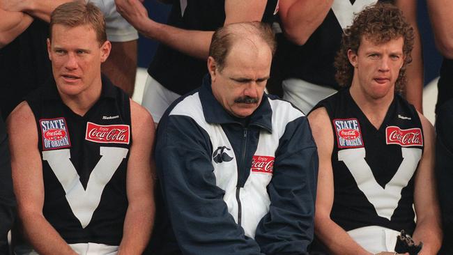 Victorian State of Origin coach Leigh Matthews with Nathan Burke and Garry Hocking in the late 90s.