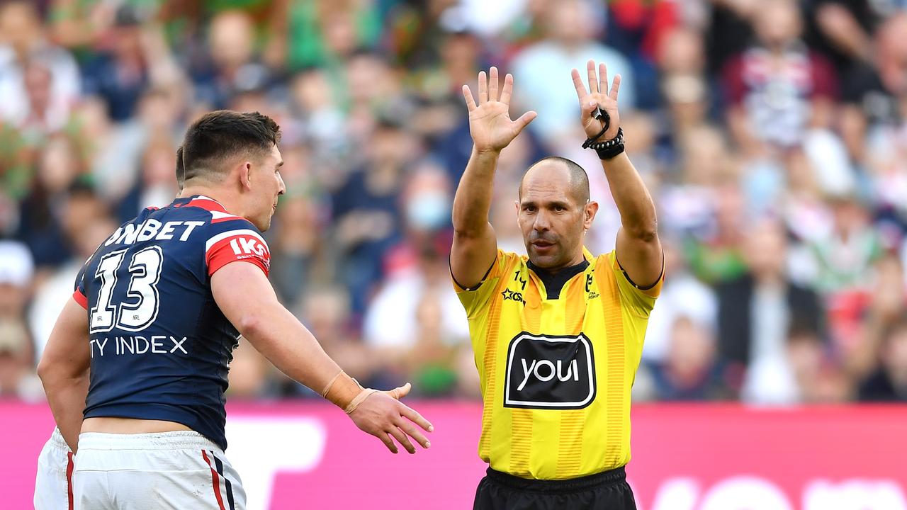 The finals match between Roosters and Rabbitohs highlighted how referees are managing the game instead of officiating it. Picture: NRL Photos.