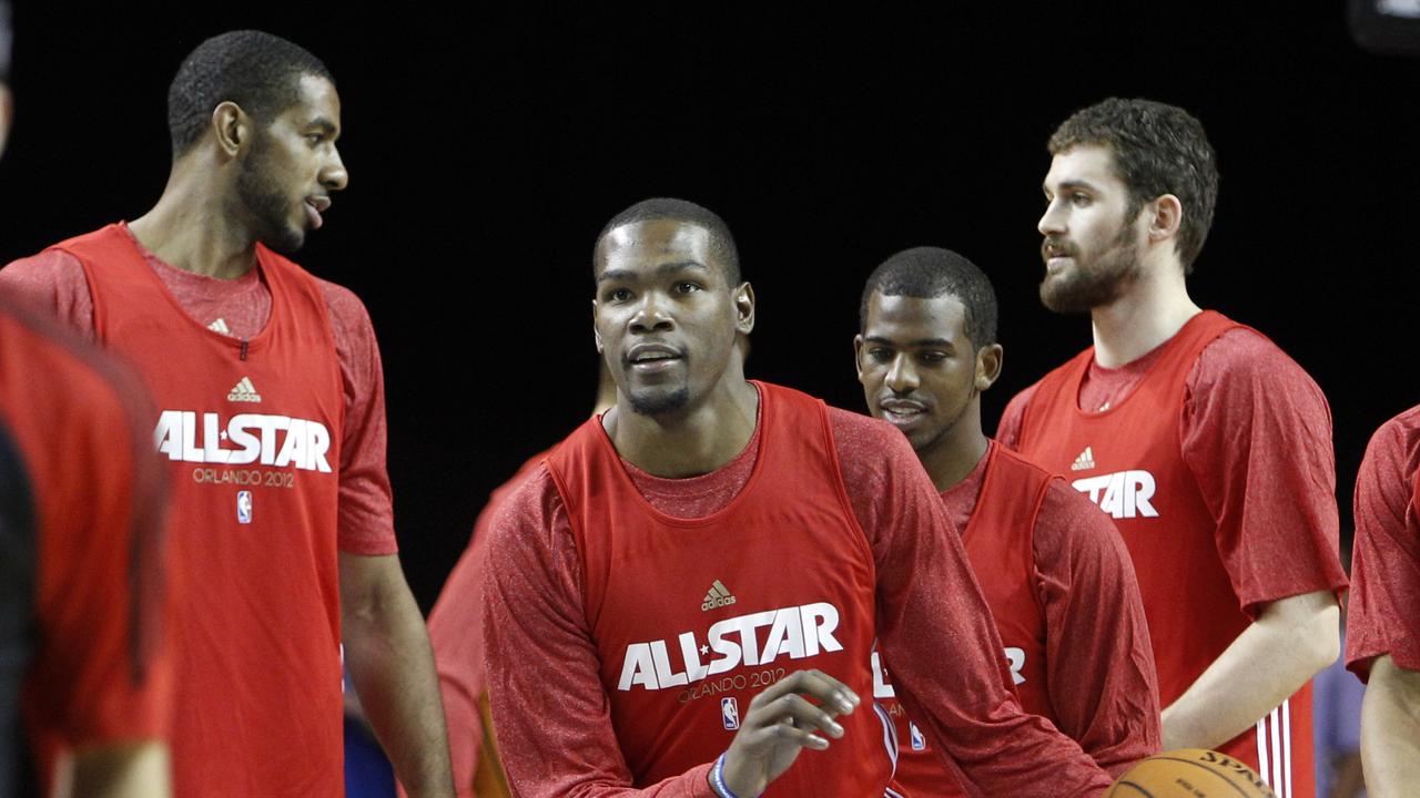 Durant (centre) way back at the 2012 All-Star Game. Photo: AP