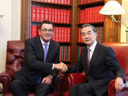 Chinese Foreign Minister Wang Yi meeting Premier of Victoria Daniel Andrews in 2017.