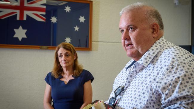 Townsville Mayor Jenny Hill presenting Allan Parker. Picture: Scott Radford-Chisholm